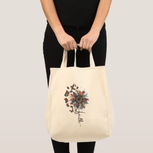 Sunflower and butterfly USA Flag Tote Bag