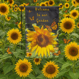 Sunflower and Butterfly Welcome   Garden Flag