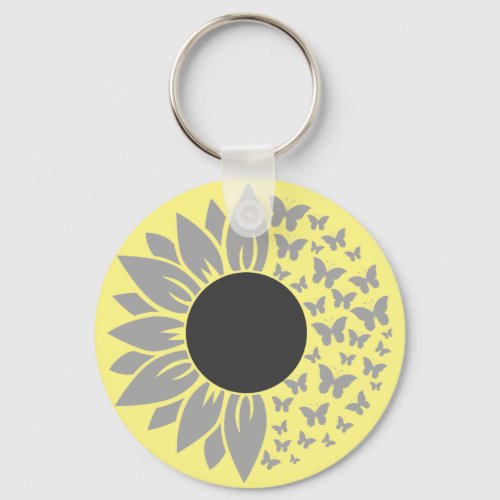 Sunflower and Butterfly Yellow Keychain