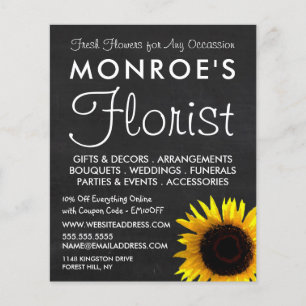 Sunflower and Chalkboard, Floristry Advertising Flyer
