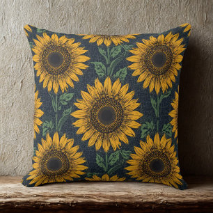 Sunflower and Cheetah Print Pattern Throw Pillow