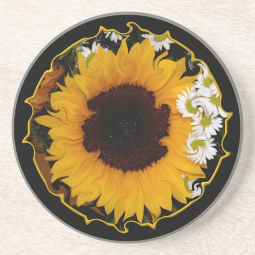 Sunflower and Daisies Curlicue Special Effect Drink Coaster