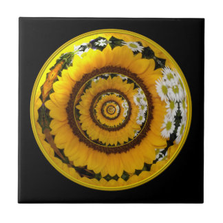 Sunflower and Daisies Under Glass Ceramic Tile