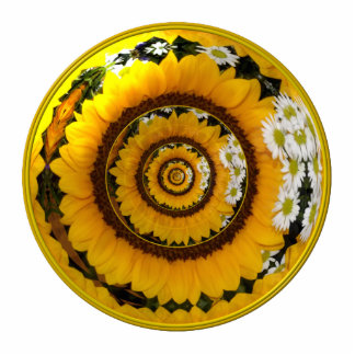 Sunflower and Daisies Under Glass Statuette