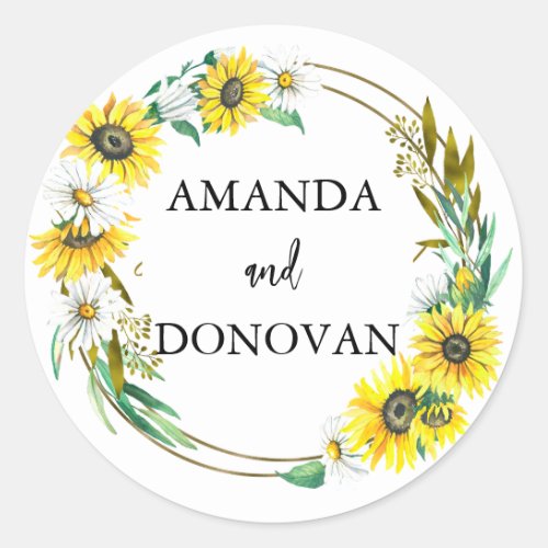 Sunflower and Daisies Wreath Wedding Envelope Seal