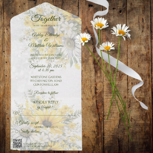 Sunflower and Daisy Silhouette with QR Code  All In One Invitation