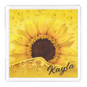 Sunflower and Dew Drops Acrylic Tray