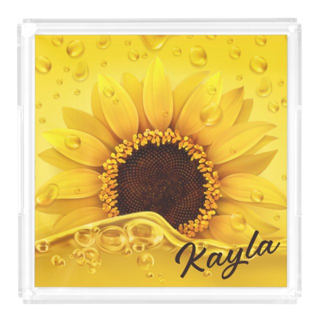 Sunflower and Dew Drops  Acrylic Tray (Front)