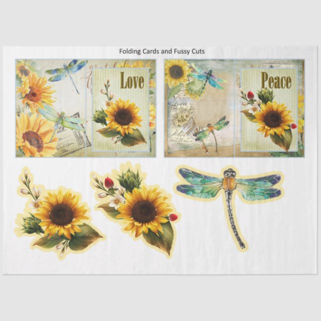 Sunflower and Dragonfly Series Design 8 Tissue Paper (Front)