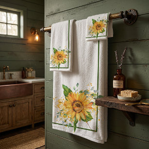 Sunflower and dragonfly splatter fall  bath towel set