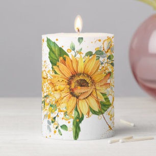 Sunflower and dragonfly splatter fall pillar candle