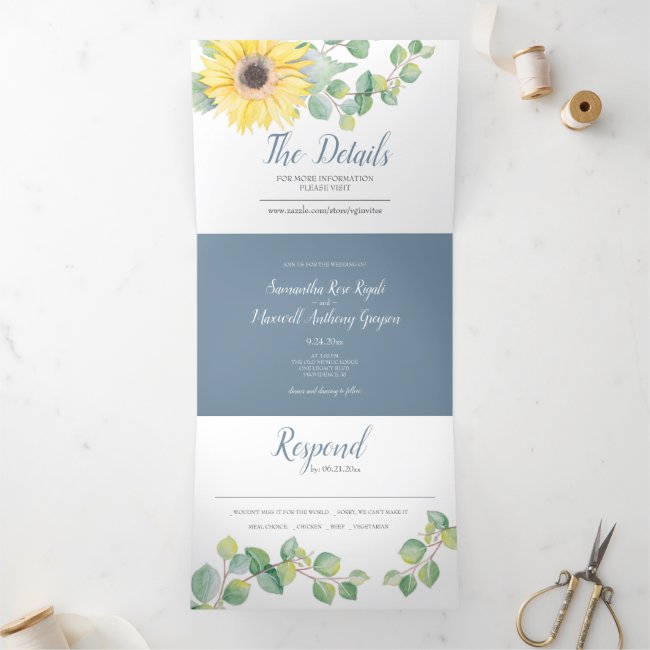 Sunflower and Eucalyptus All In One Wedding Invite