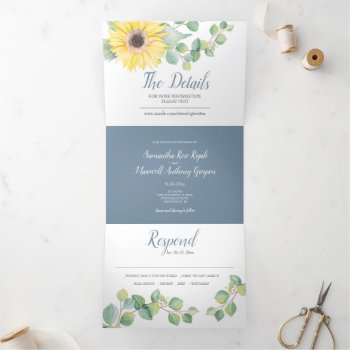 Sunflower And Eucalyptus All In One Wedding Invite by VGInvites at Zazzle