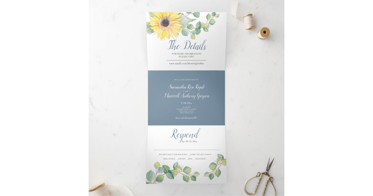 Download Sunflower And Eucalyptus All In One Wedding Invite Zazzle Com