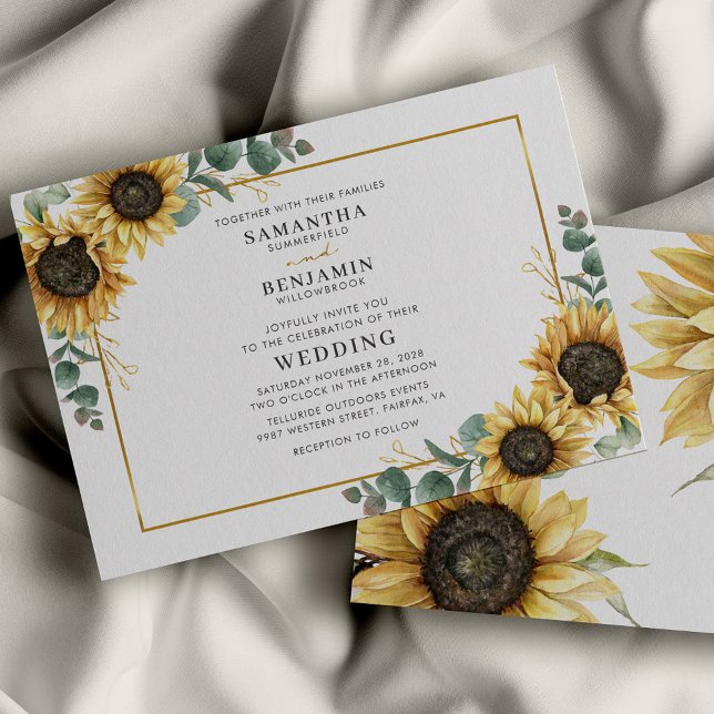 Sunflower and Eucalyptus Greenery Floral Wedding Invitation (Sunflower Floral Eucalyptus Elegant Wedding Invitation)
