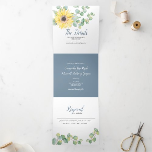 Sunflower and Eucalyptus Trifold Wedding Invite