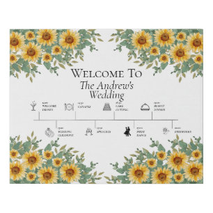 Sunflower and Eucalyptus Wedding Timeline Faux Canvas Print