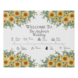 Sunflower and Eucalyptus Wedding Timeline Faux Canvas Print