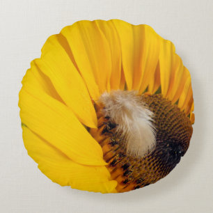 Sunflower and Feather Throw Pillow