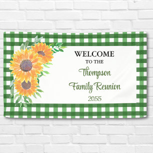 Sunflower And Green Check Family Reunion Banner