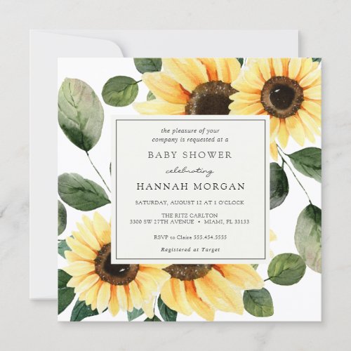 Sunflower and Greenery Baby Shower Invitation
