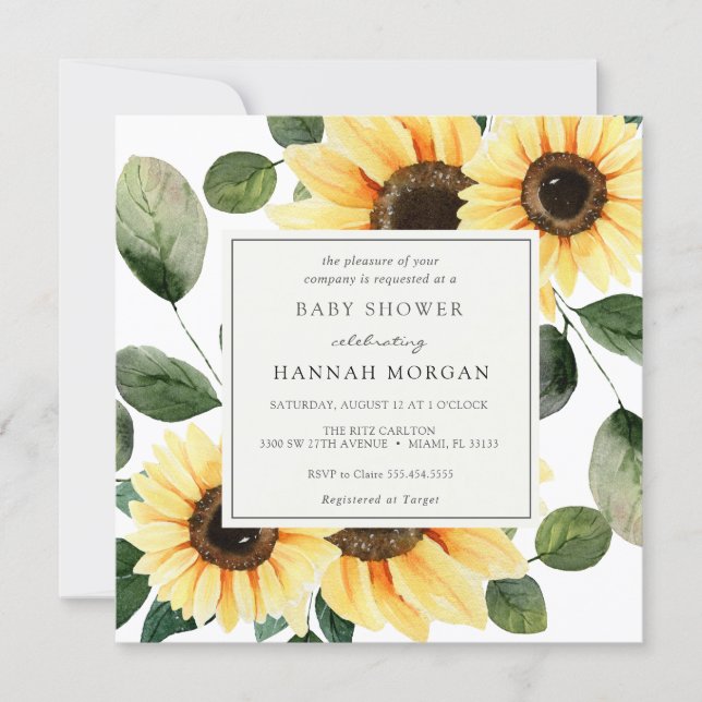 Sunflower and Greenery Baby Shower Invitation (Front)