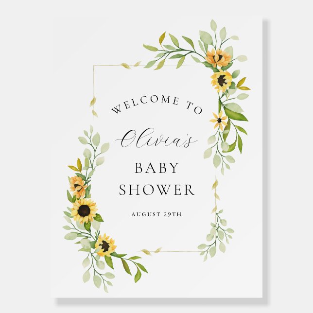 Sunflower and Greenery Baby Shower Welcome Foam Board (Front)