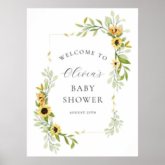 Sunflower and Greenery Baby Shower Welcome Poster (Front)