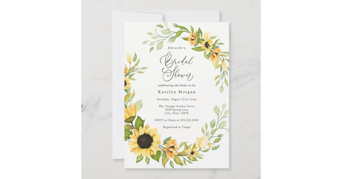 Sunflower and Greenery Bridal Shower Invitation | Zazzle