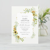 Sunflower and Greenery Frame Baby Shower Invitation (Standing Front)
