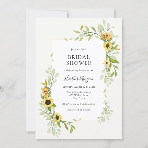 Sunflower and Greenery Frame Bridal Shower Invitation