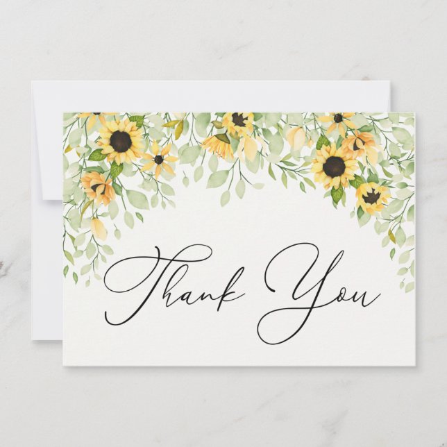 Sunflower and Greenery Thank You  Note Card (Front)
