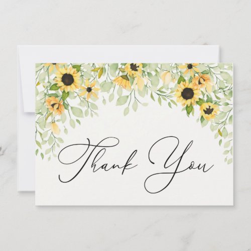 Sunflower and Greenery Thank You  Note Card