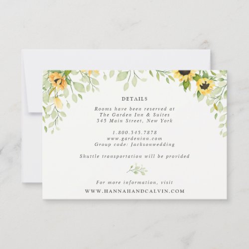 Sunflower and Greenery Wedding Details Card