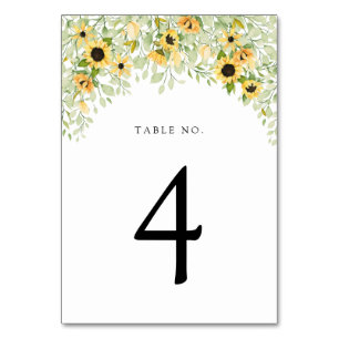 Sunflower and Greenery Wedding Table Number