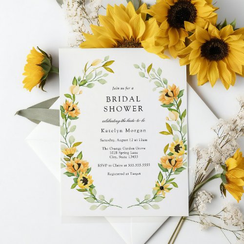 Sunflower and Greenery Wreath Bridal Shower Invitation