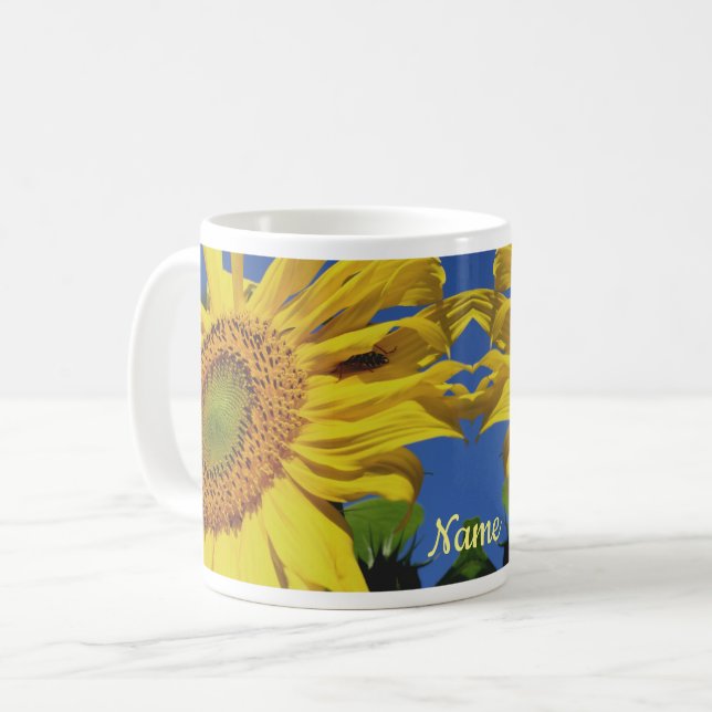 Sunflower And Guest Flower Personalized Coffee Mug (Front Left)