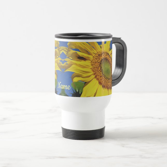 Sunflower And Guest Flower Personalized  Travel Mug (Front Right)