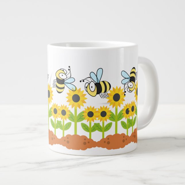Sunflower and Happy Bee Garden Nature Giant Coffee Mug (Front Right)