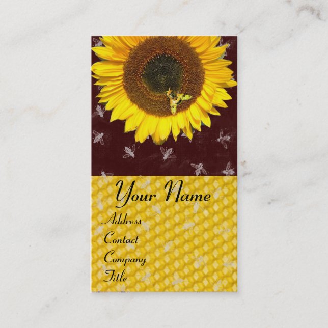 SUNFLOWER AND HONEY BEE ,BEEKEEPING, BEEKEPER BUSINESS CARD (Front)