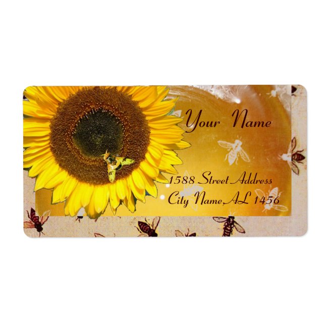 SUNFLOWER AND HONEY BEE ,BEEKEEPING, BEEKEPER LABEL (Front)