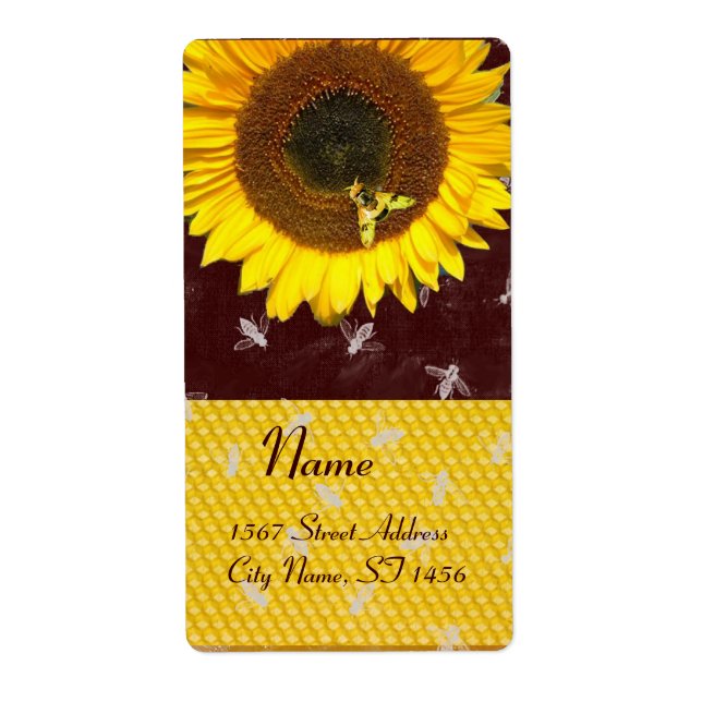 SUNFLOWER AND HONEY BEE ,BEEKEEPING, BEEKEPER LABEL (Front)