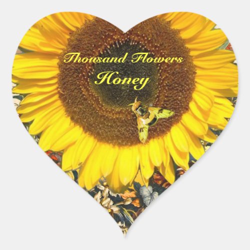 SUNFLOWER AND HONEY BEE FLORAL BEEKEEPING HEART STICKER