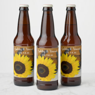 Sunflower and Horseshoe Country Western Wedding Beer Bottle Label