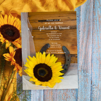 Sunflower and Horseshoe Country Western Wedding Invitation