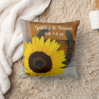 Sunflower and Horseshoe Country Western Wedding Throw Pillow