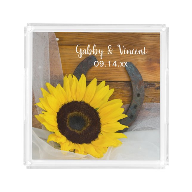 Sunflower and Horseshoe Western Wedding Acrylic Tray (Front)