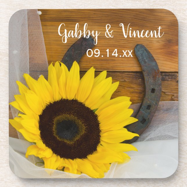 Sunflower and Horseshoe Western Wedding Coaster (Front)