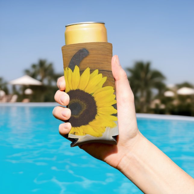 Sunflower and Horseshoe Western Wedding Favor Seltzer Can Cooler (In Situ Pool)
