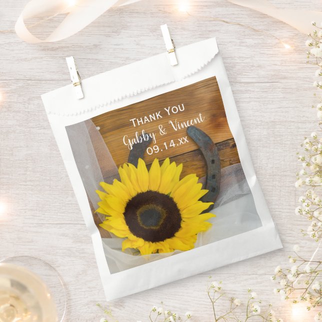 Sunflower and Horseshoe Western Wedding Thank You Favor Bag (Clipped)